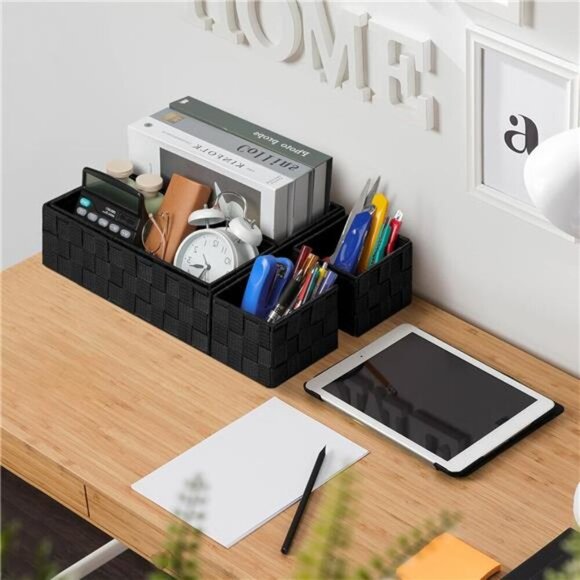 Woven Storage Baskets Set of 9 Black Organizer Bins for Closet Drawer Shelf - Picture 6 of 8